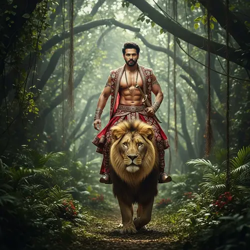 Indian Actor on Lion | Majestic Jungle Adventure