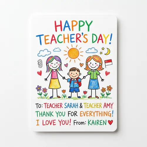 Happy Teacher's Day Postcard for Kindergarten Teachers