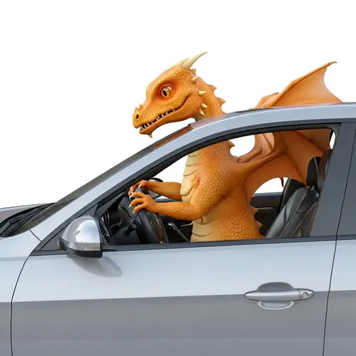 Orange Dragon Driving Modern Silver Car - Exquisite Detail