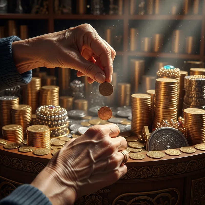 Symbolic Offering: Widow's Tiny Coins in Grand Treasury Symbolic Offering: Widow's Tiny Coins in Grand Treasury