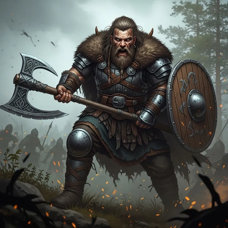 Ferocious Berserker in Nordic Battle Scene