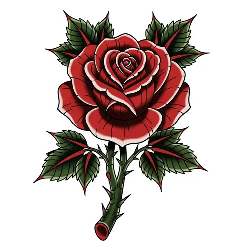 American Traditional Tattoo Rose Design | Detailed Illustration