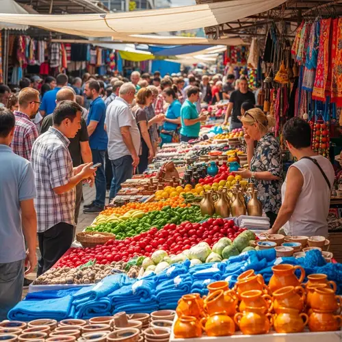 Vibrant Market Buzz: Diverse Colors Communicate Stories