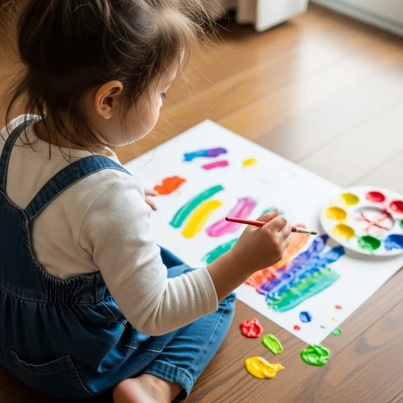 Three-Year-Old Girl Painting in 4K Detail