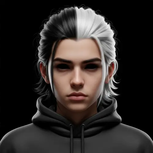 Hispano Boy with Samurai-Style Black and White Hair