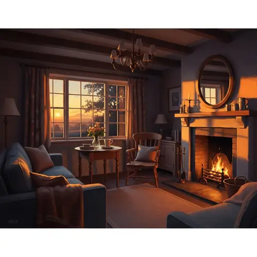 Charming Cottage Room at Twilight | Rustic Charm & Tranquil Atmosphere