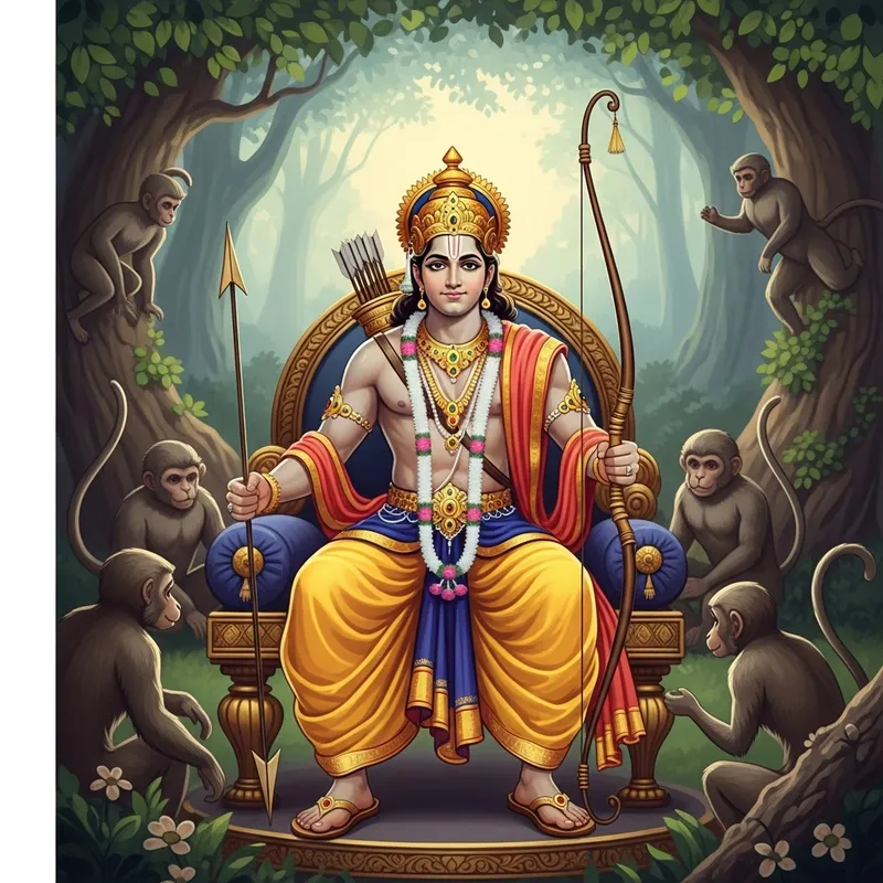 Majestic Ramayana Illustration: Enchanting South Asian Man in Forest