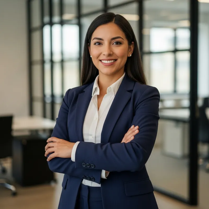 Charismatic Spanish Woman in Modern Office Portrait