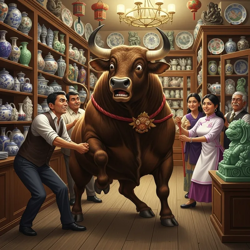 Bull in Chinashop: A Comical Encounter
