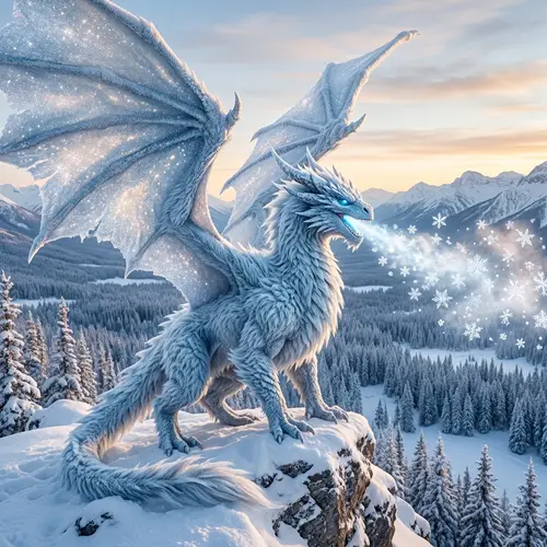 Frost Furry Dragon - Majestic Creature in Icy Fur