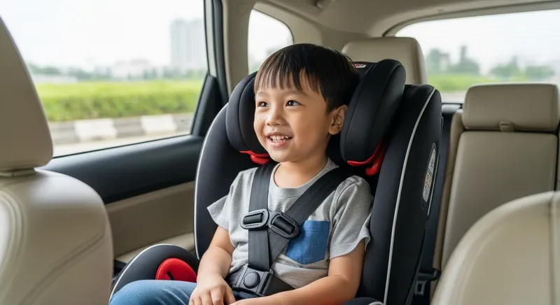 Smiling Asian Boy Car Child Safety Seat