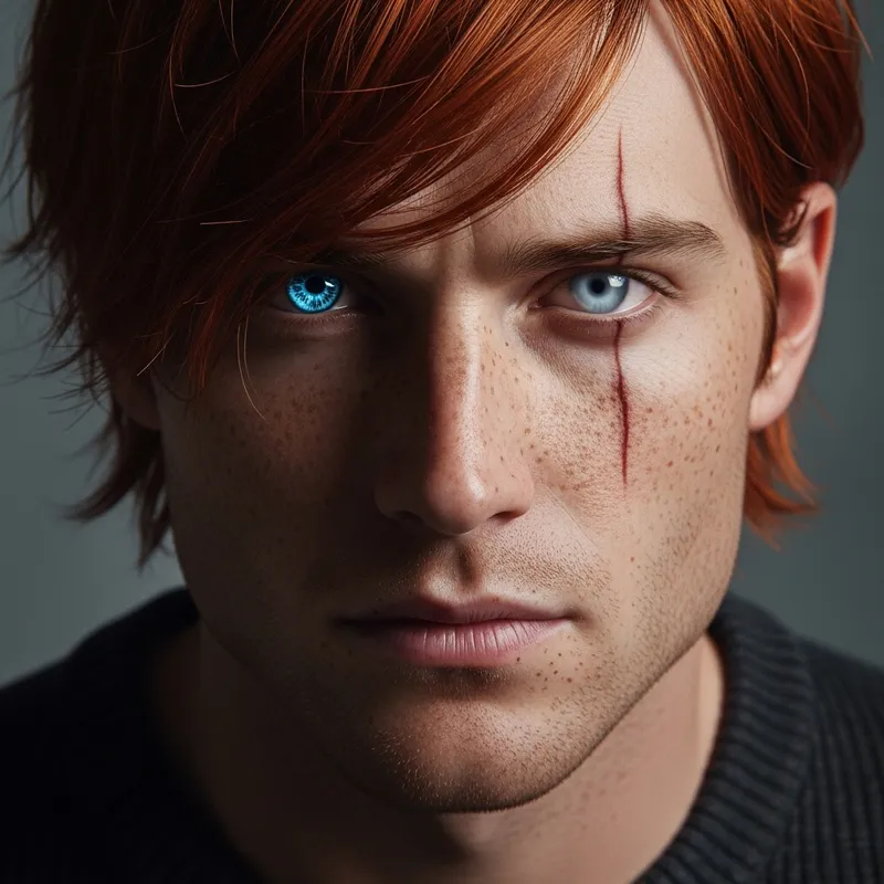 Striking Portrait of a Man with Red Hair and Blue Eyes