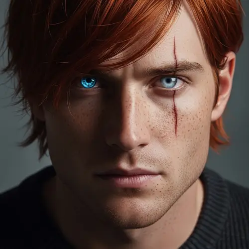 Striking Portrait of a Man with Red Hair and Blue Eyes