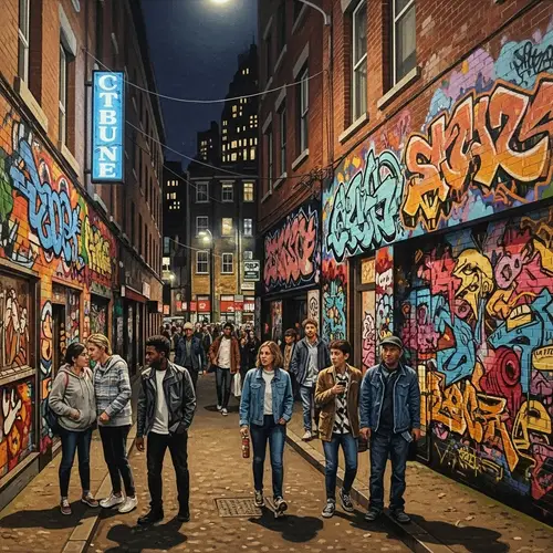 Urban Scene Oil Painting: City Streets at Night