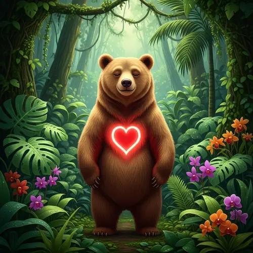 Friendly Bear with Heart Symbol in Verdant Jungle | Nickname Revealed