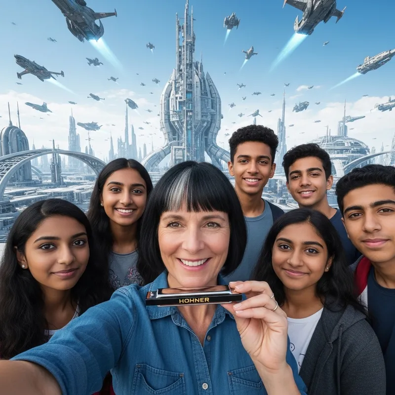 Futuristic Classroom Selfie with Diverse Group of Students & Teacher