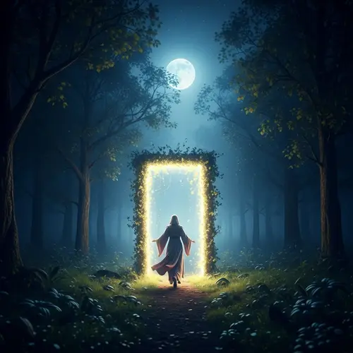 Enchanted Forest Portal: Ethereal Moonlight Fantasy Scene