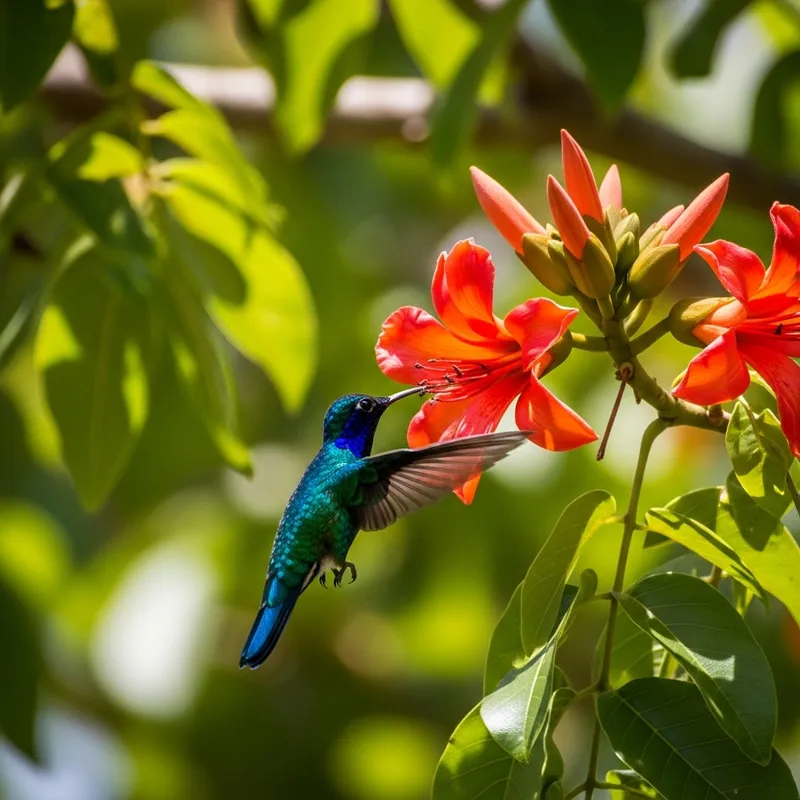 Exquisite Hummingbird Feeding on Ceibo Flower