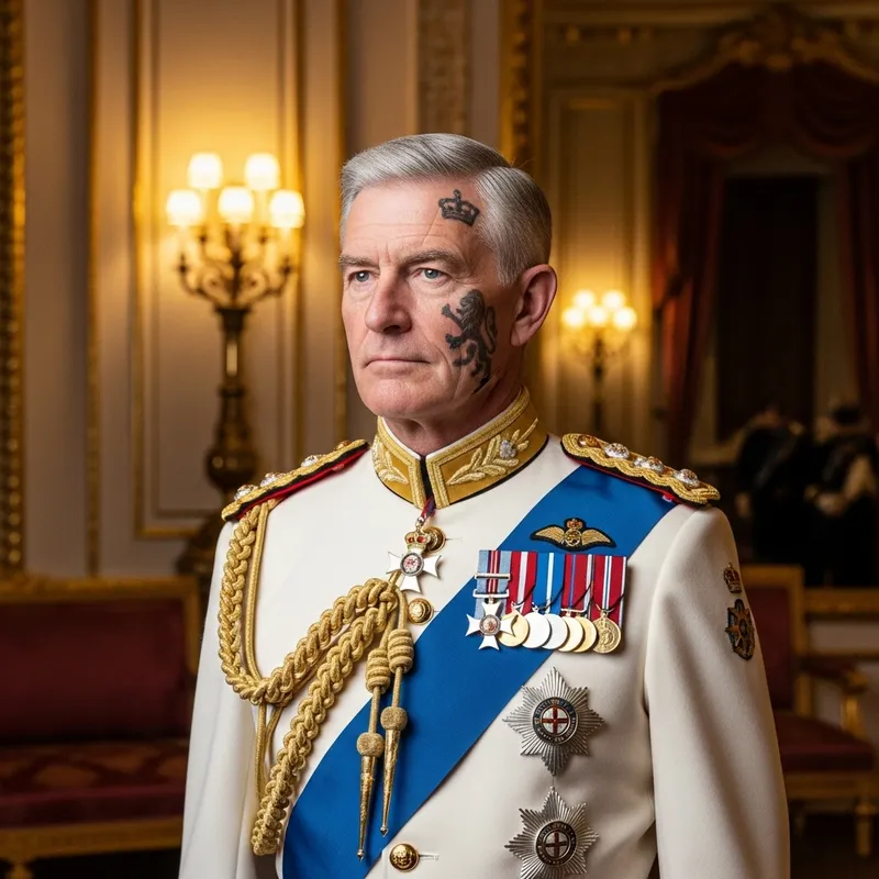 Prince Charles Portrait with Bold Face Tattoo Prince Charles Portrait with Bold Face Tattoo