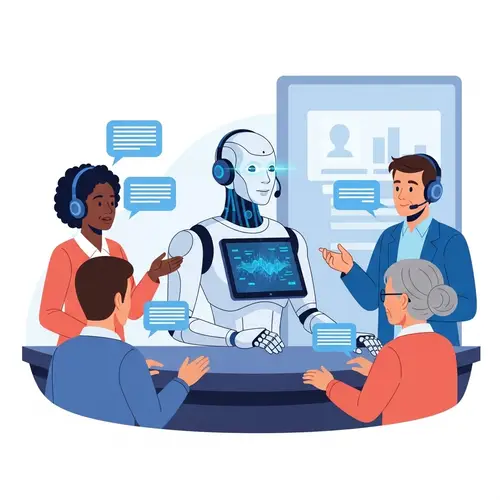 Advanced AI in Customer Service: Empathetic Robot Assisting Diverse Clients