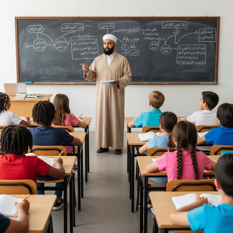 Ustadz Teaching in Classroom to Diverse Group of Students