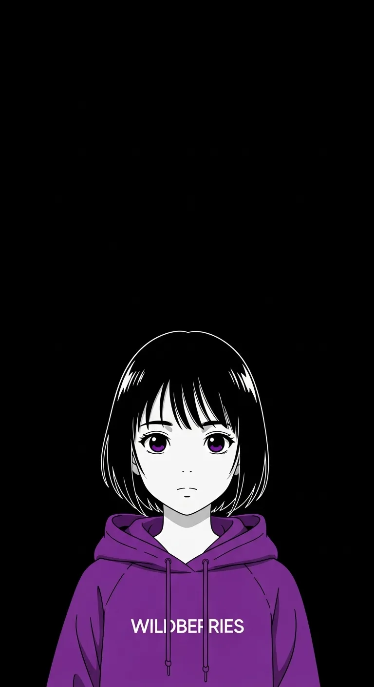 Contemplative Anime Portrait of Young Girl in WildBerries Hoodie