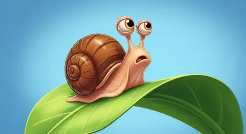 Charming Snail Climbing Vibrant Leaf | Cel Shading Style