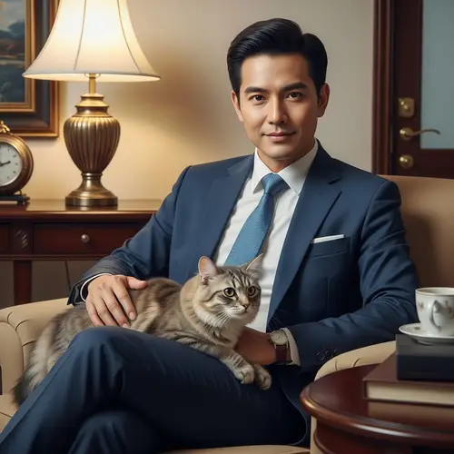 Sophisticated Man with Cat in Suit