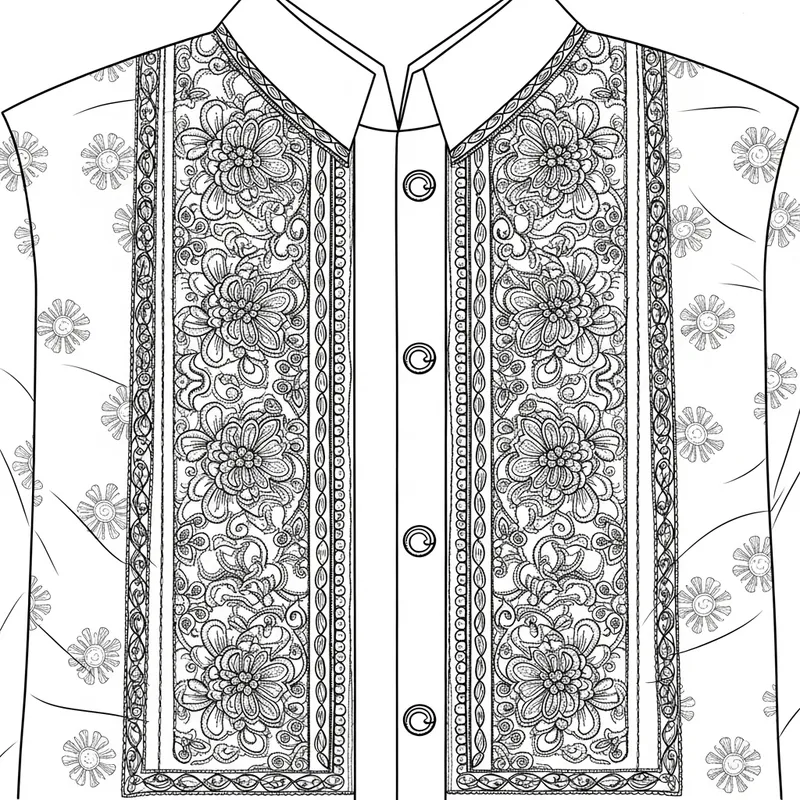 Elegant Black & White Philippine Barong Vector Pattern