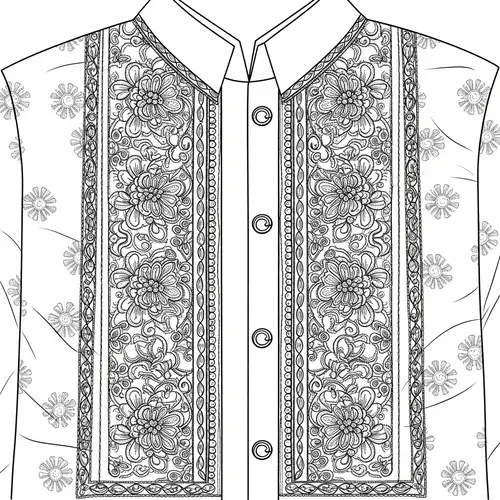 Intricate Black & White Philippine Barong Vector Pattern