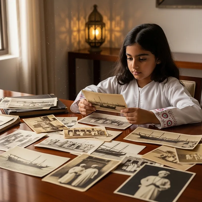 Qatari Girl Viewing Vintage Photos