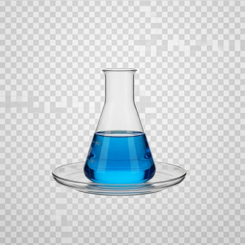 Chemical Glass with Blue Liquid on Transparent Plate