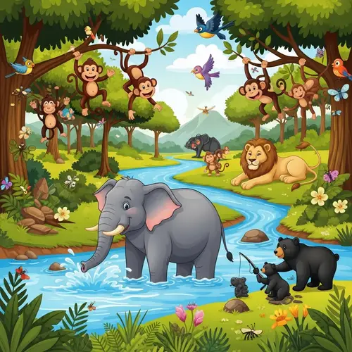 Cartoon Animals in a Balanced Ecosystem