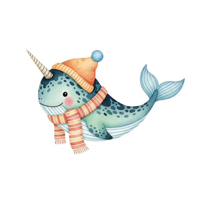 Whimsical Nordic Narwhal Illustration for Children's Artwork