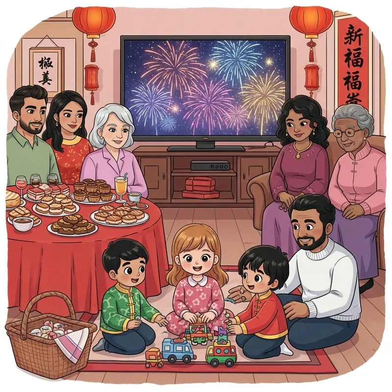 Vibrant Chinese New Year 2024: Happy Family Gathering with Kids and Festive Decor