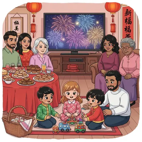 Chinese New Year 2024 Celebration: Joyful Scene of Multicultural Family Gathering
