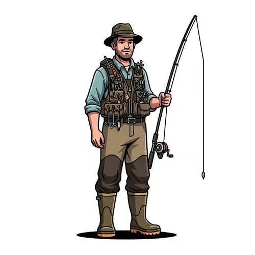Vibrant 2D Cartoon Fisherman Illustration