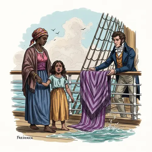 19th Century Literature Scene with African Woman and Young Girl