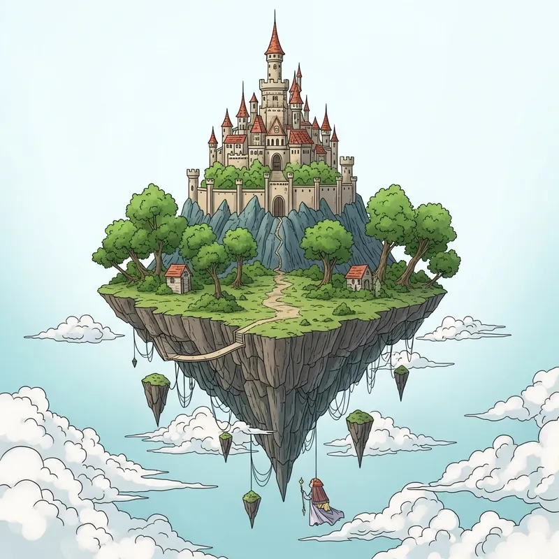 Whimsical Floating Island Castle Illustration