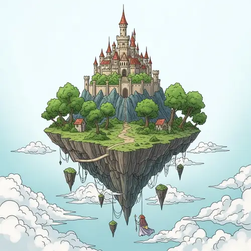 Whimsical Floating Island Castle Illustration