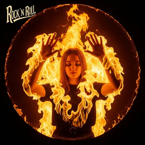 Captivating Flames: Vintage Rock 'n Roll Girl Album Cover