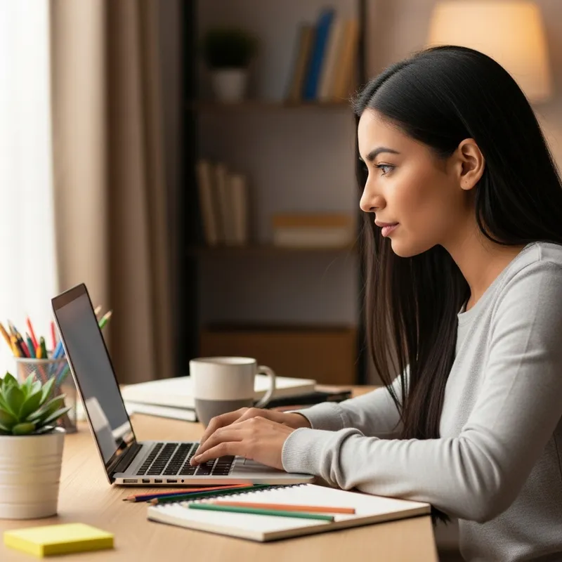 Young Female Freelancer Working with Laptop: Creative Office Vibes