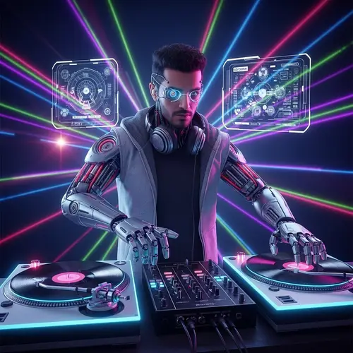 Futuristic Middle-Eastern Male DJ with Bionic Turntables