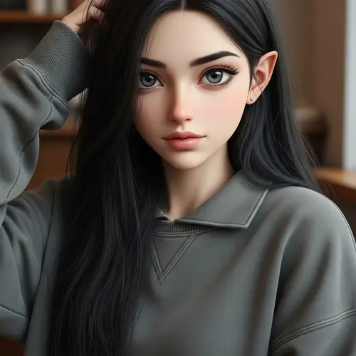 19-Year-Old Girl with Long Black Hair | Plain Sweatshirt