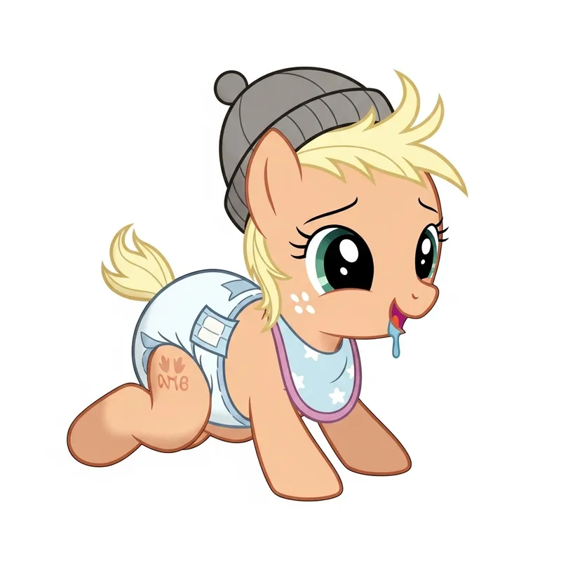 Cute Baby Pony in Diapers with Bib, Bottle, and Bonnet