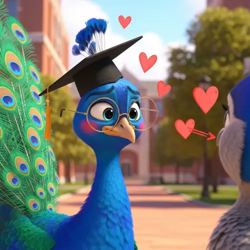 Adorable Animated Peacock in Love with Peahen
