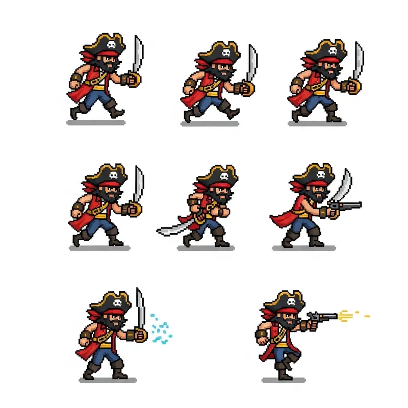 Pixel Art Pirate Character Animations: Movement, Slow-motion, Special Action Pixel Art Pirate Character Animations: Movement, Slow-motion, Special Action