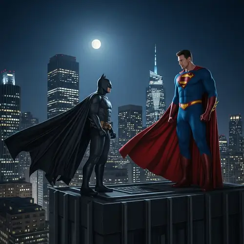 Batman vs Superman Showdown in Urban Night Scene