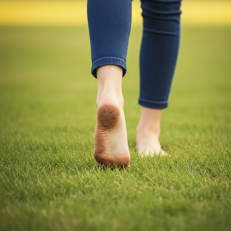 Serene Teen Woman Walking Barefoot on Lush Grass Serene Teen Woman Walking Barefoot on Lush Grass