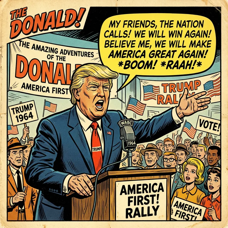 Vintage Donald Trump Cartoon in 1960s Comic Style